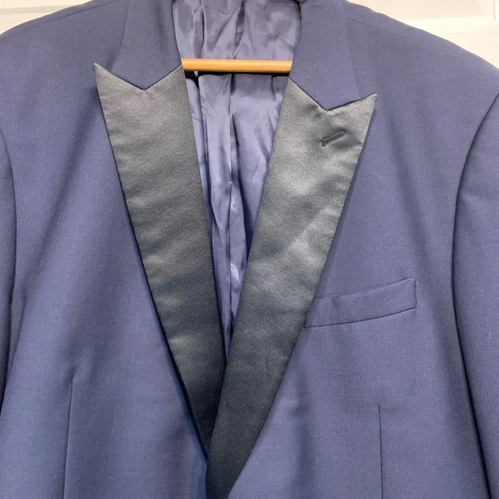 The BLK TUX Tuxedo Jacket 46R Navy Blue Merino Wool Tollegno 1900 Peak Lapel